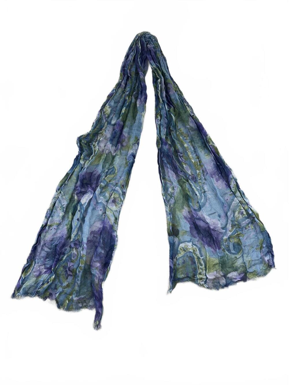 Vintage Inspired Floral Lightweight Scarf in Blue and Purple - Picture 2 of 6